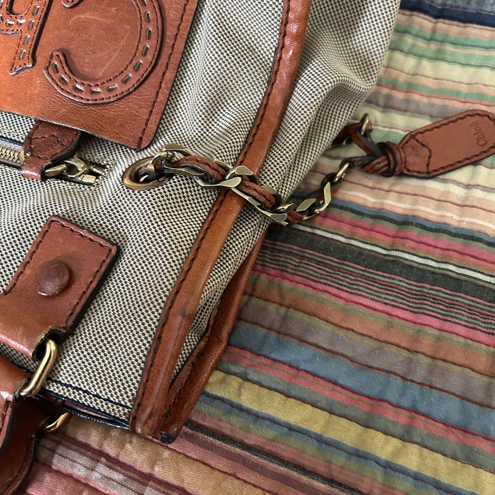 Chloé Beige Canvas and Tan Leather Hobo Tote - Picture 8 of 12